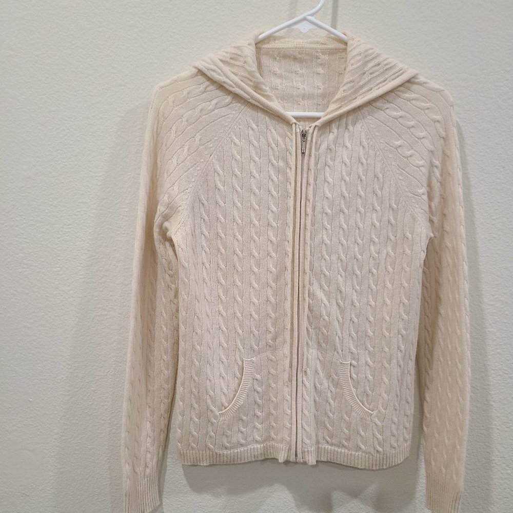Cream Cashmere Zippered Sweater with Hood